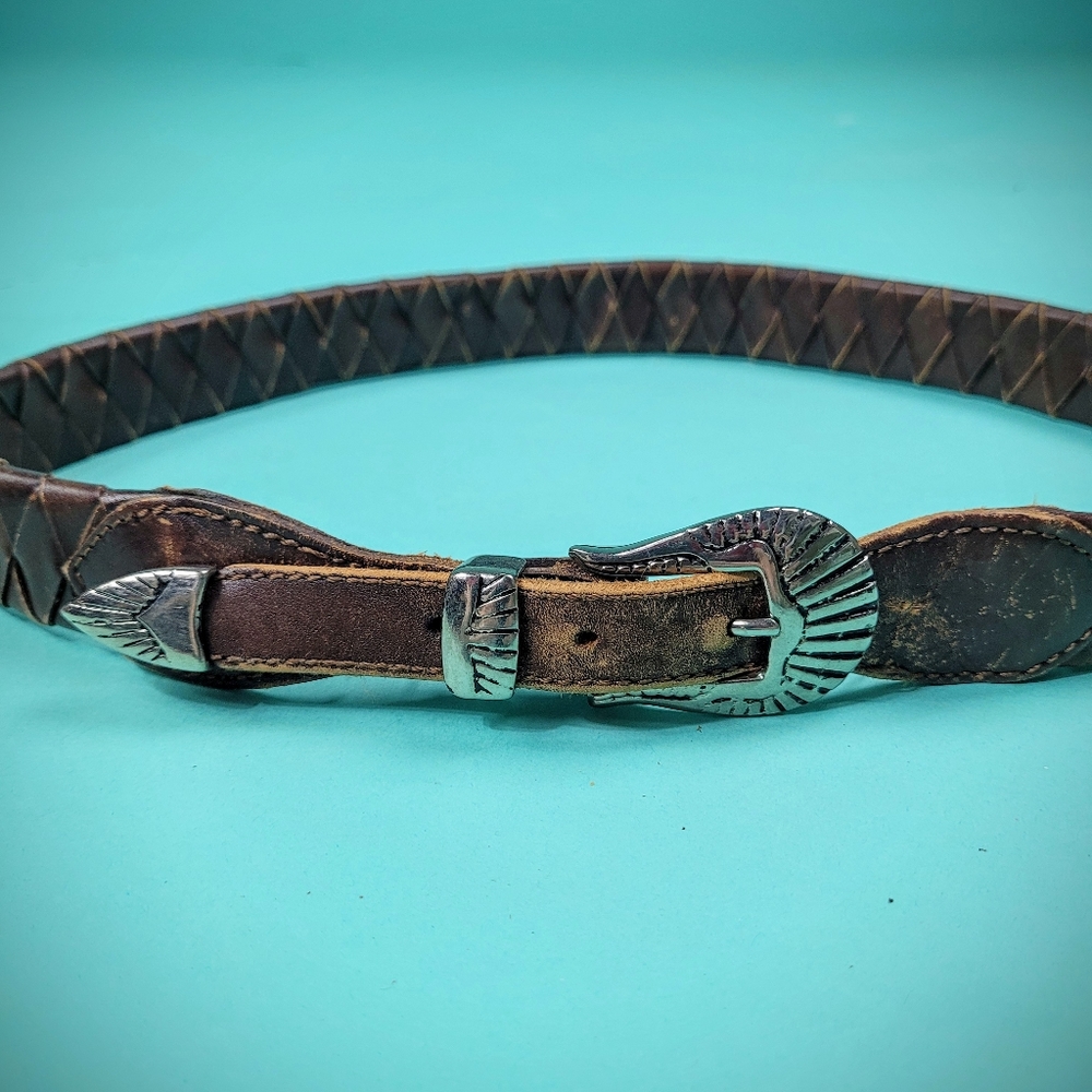 Vintage brown leather Western belt